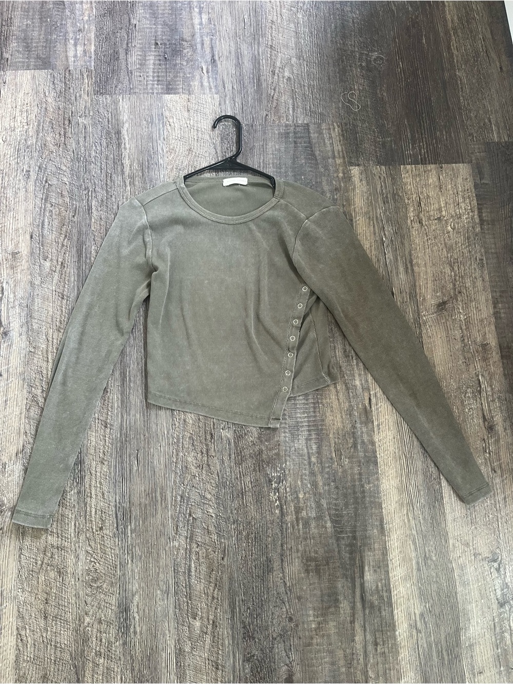 Gilded Intent Olive Asymmetrical Long-Sleeve Top